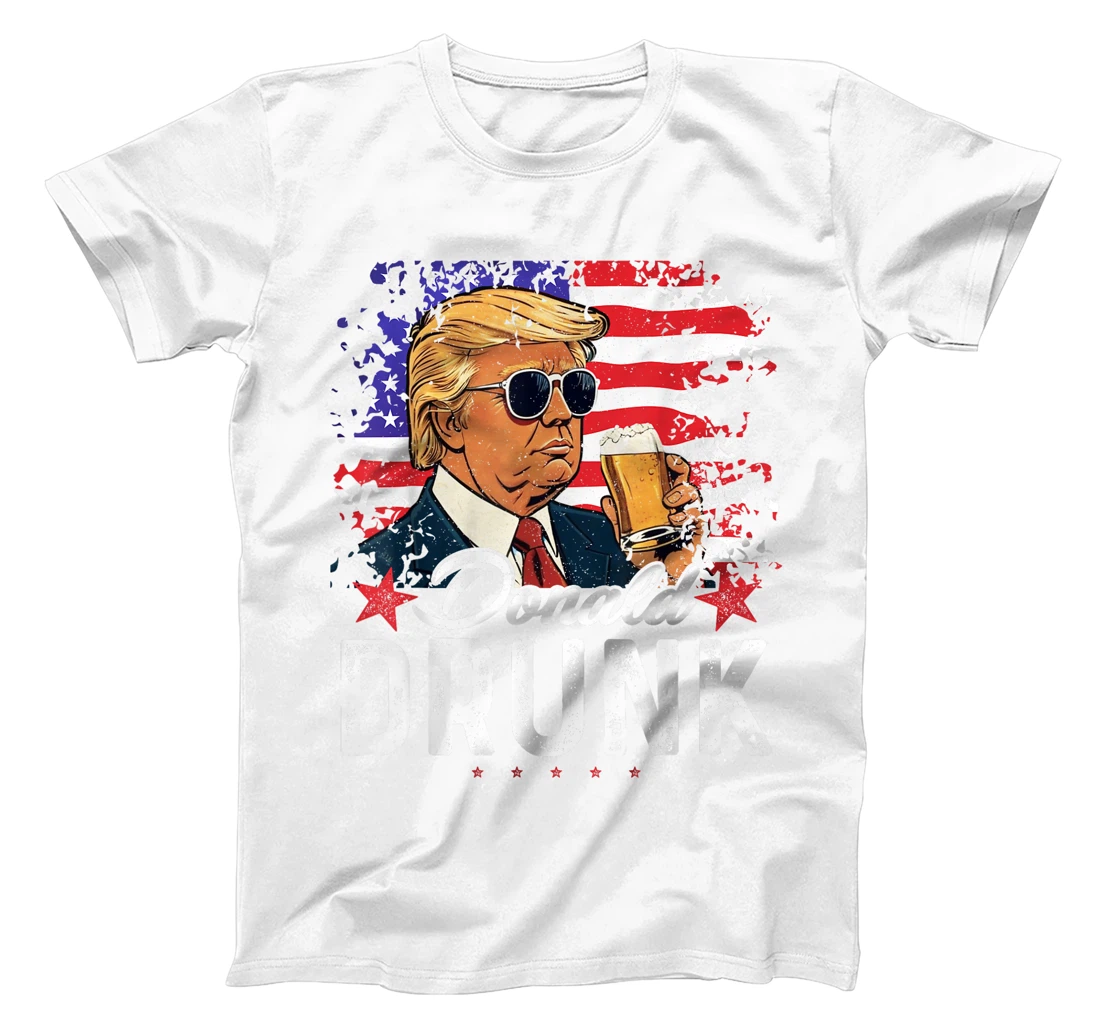 Donald Drunk Trump Drink Beer 4th Of July American Flag T-Shirt