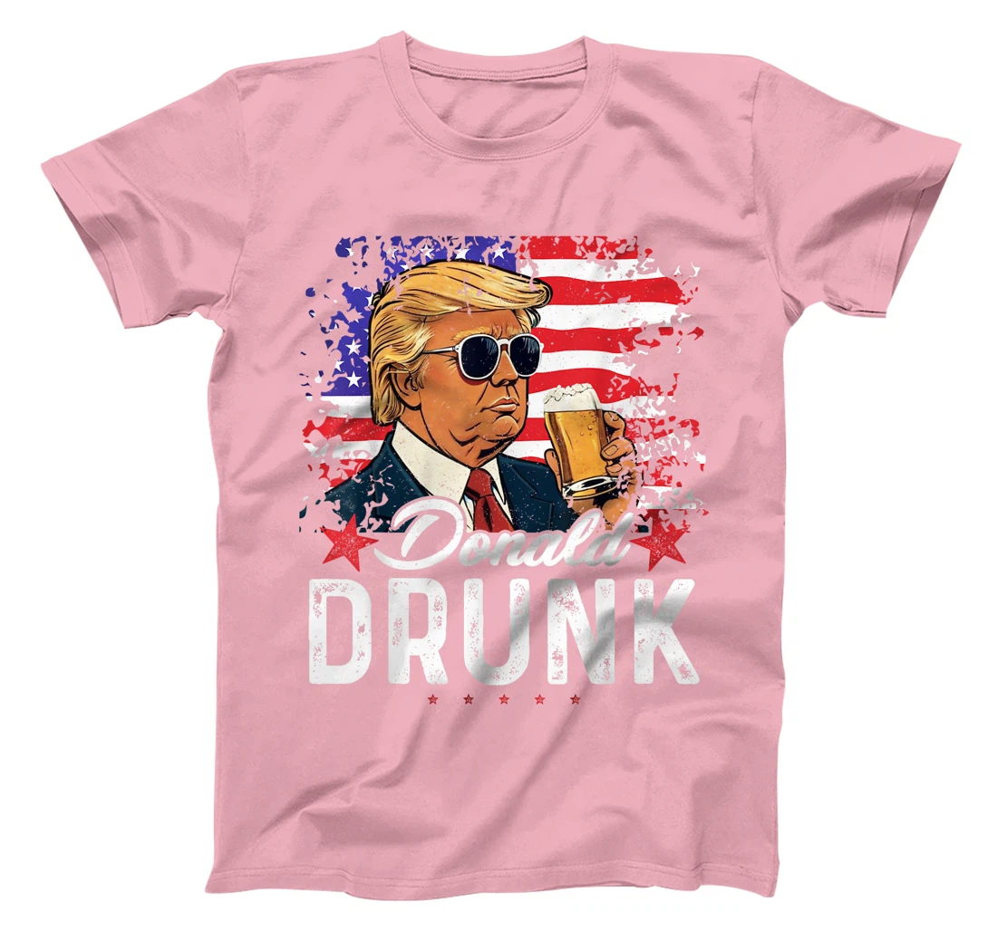 Donald Drunk Trump Drink Beer 4th Of July American Flag T-Shirt