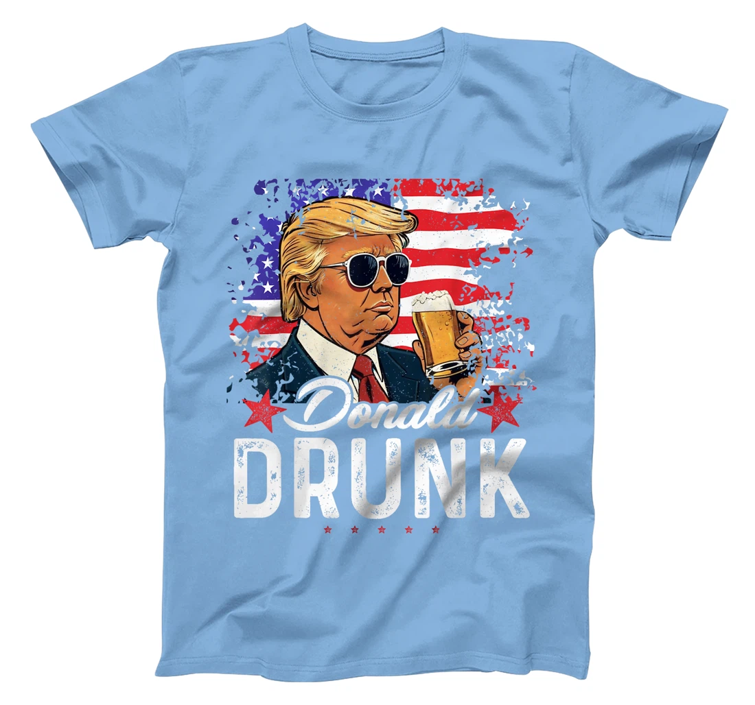 Donald Drunk Trump Drink Beer 4th Of July American Flag T-Shirt