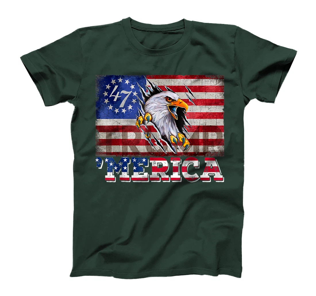 Womens Donald Trump 2024 Merica Eagle 4th of July American Flag USA T-Shirt
