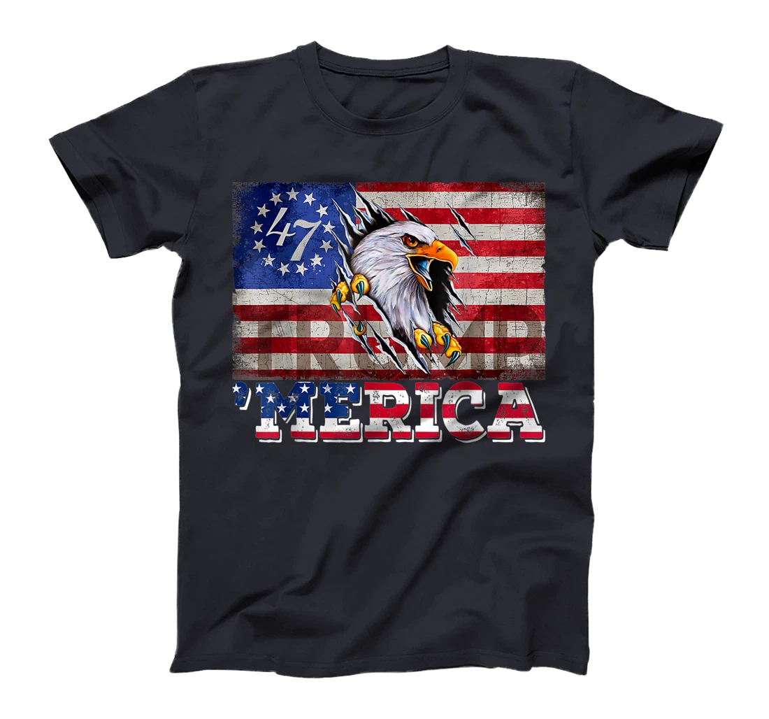 Womens Donald Trump 2024 Merica Eagle 4th of July American Flag USA T-Shirt