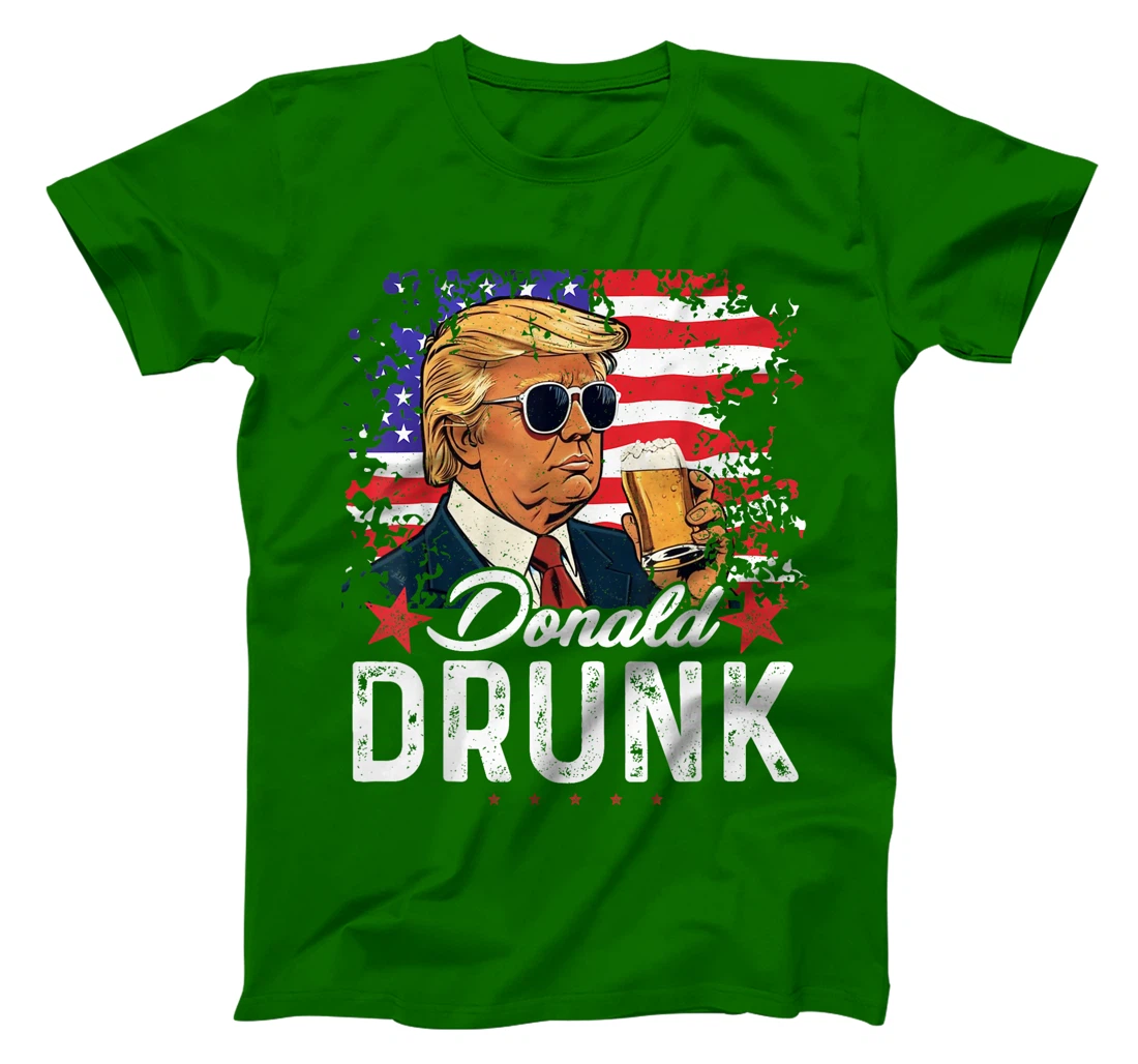 Donald Drunk Trump Drink Beer 4th Of July American Flag T-Shirt