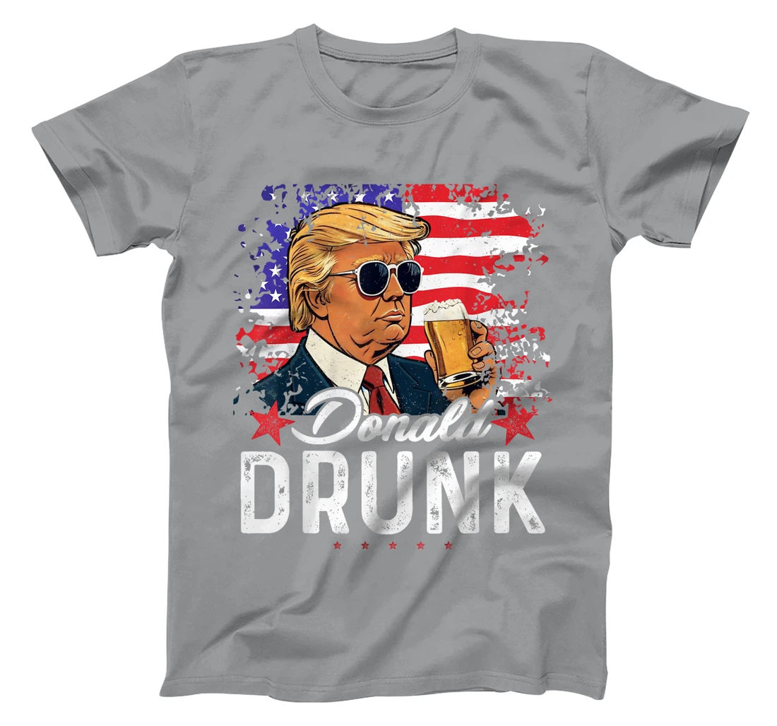 Donald Drunk Trump Drink Beer 4th Of July American Flag T-Shirt