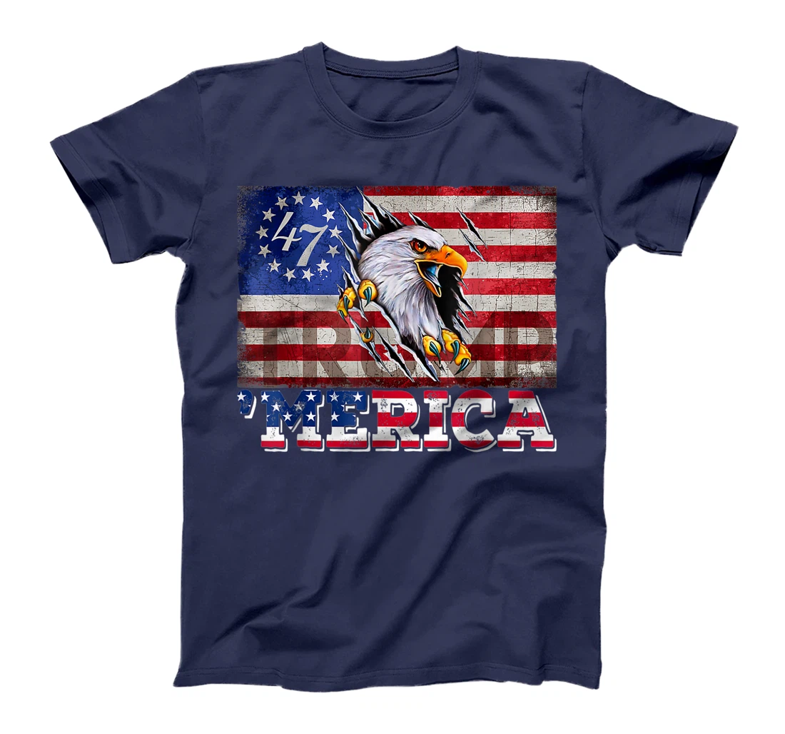 Womens Donald Trump 2024 Merica Eagle 4th of July American Flag USA T-Shirt
