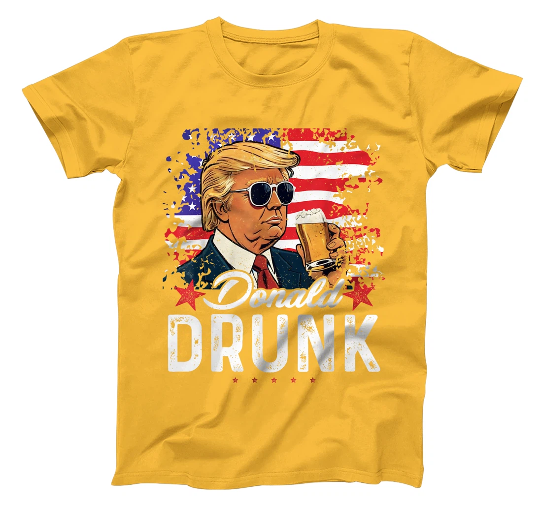 Donald Drunk Trump Drink Beer 4th Of July American Flag T-Shirt