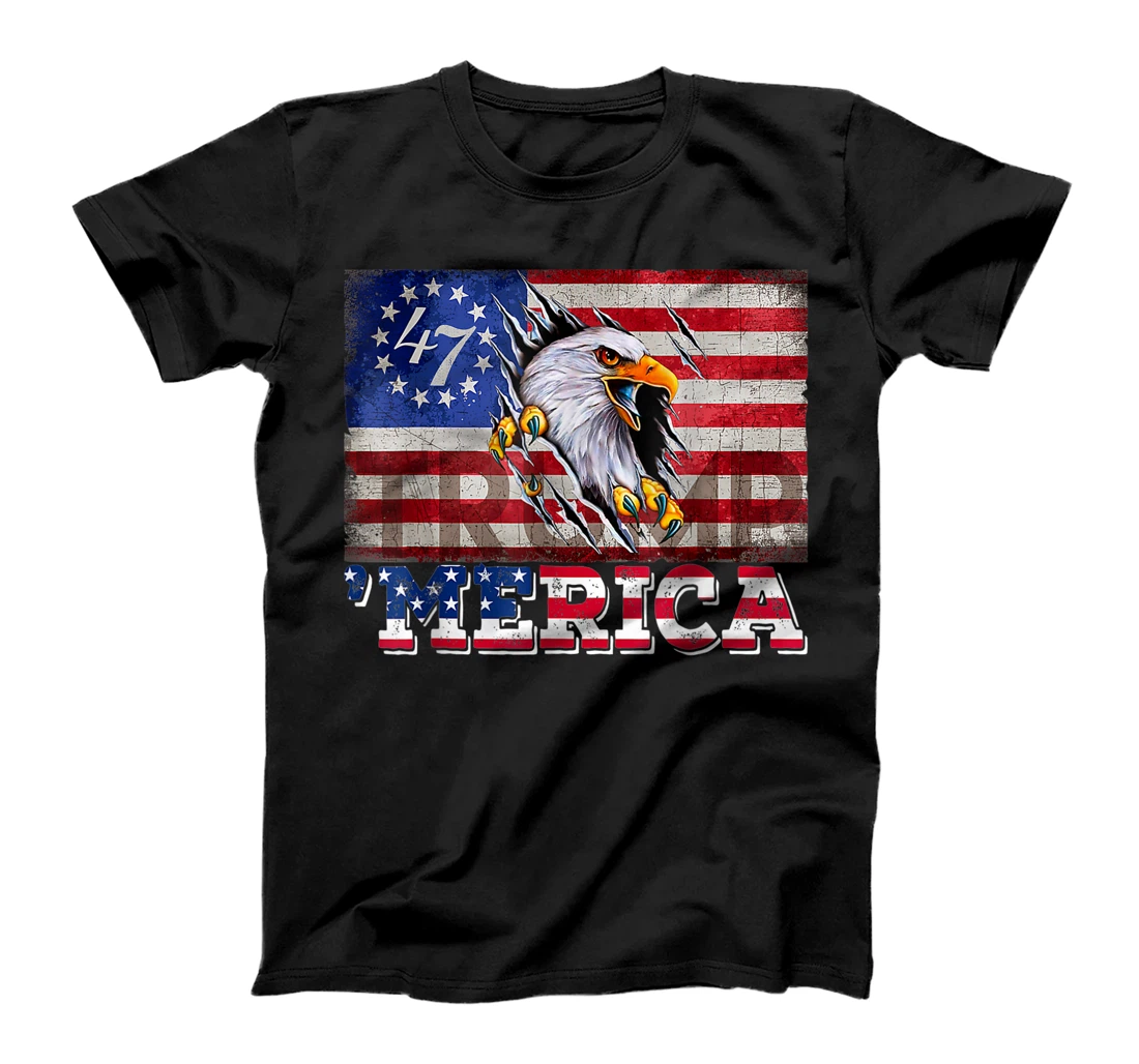 Womens Donald Trump 2024 Merica Eagle 4th of July American Flag USA T-Shirt