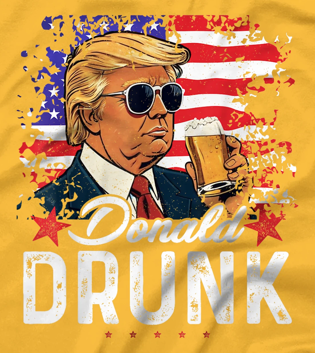 Donald Drunk Trump Drink Beer 4th Of July American Flag T-Shirt