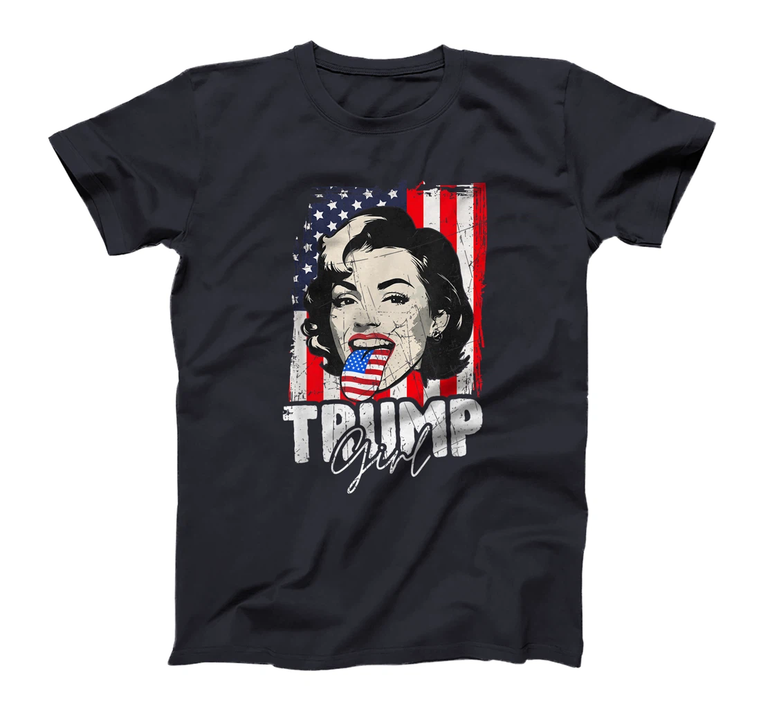 Trump Girl USA American Flag Election 2024 Retro Vintage T-Shirt