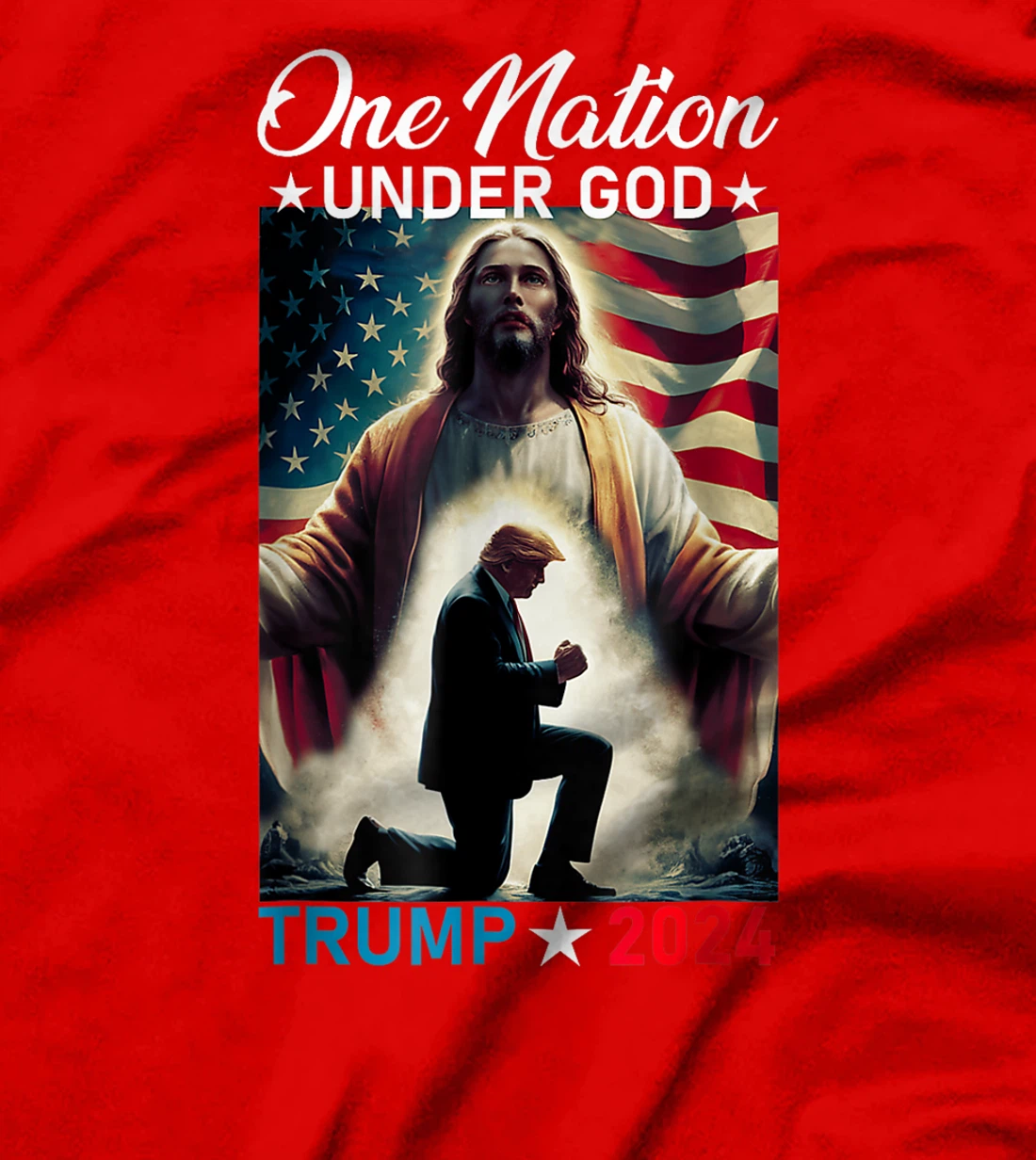 One Nation Under God Trump 2024 God American Flag Christian T-Shirt