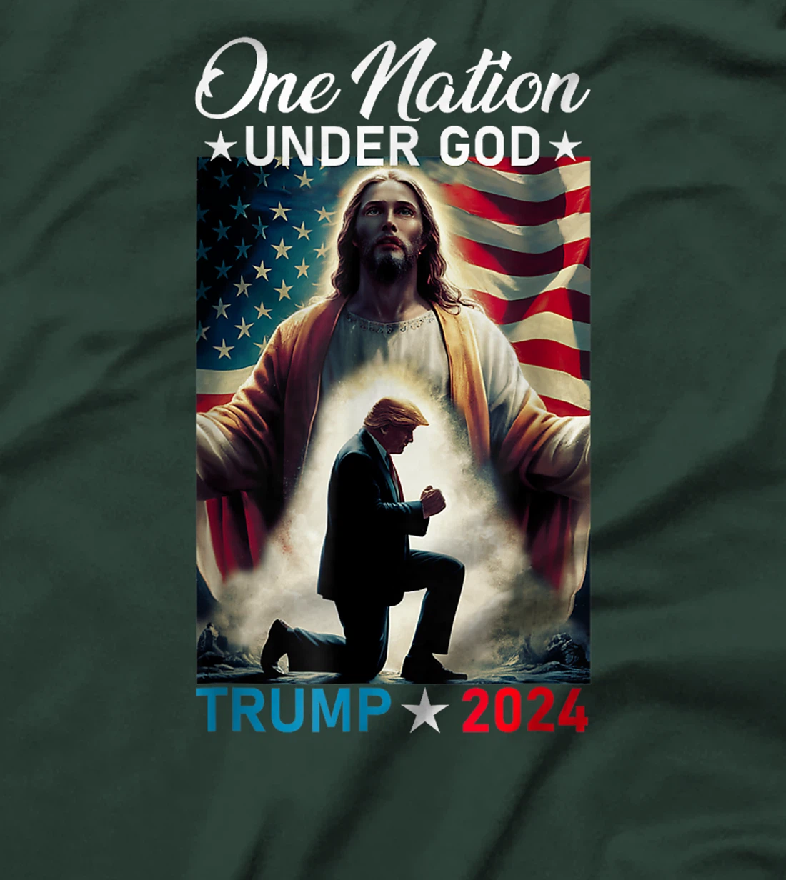 One Nation Under God Trump 2024 God American Flag Christian T-Shirt