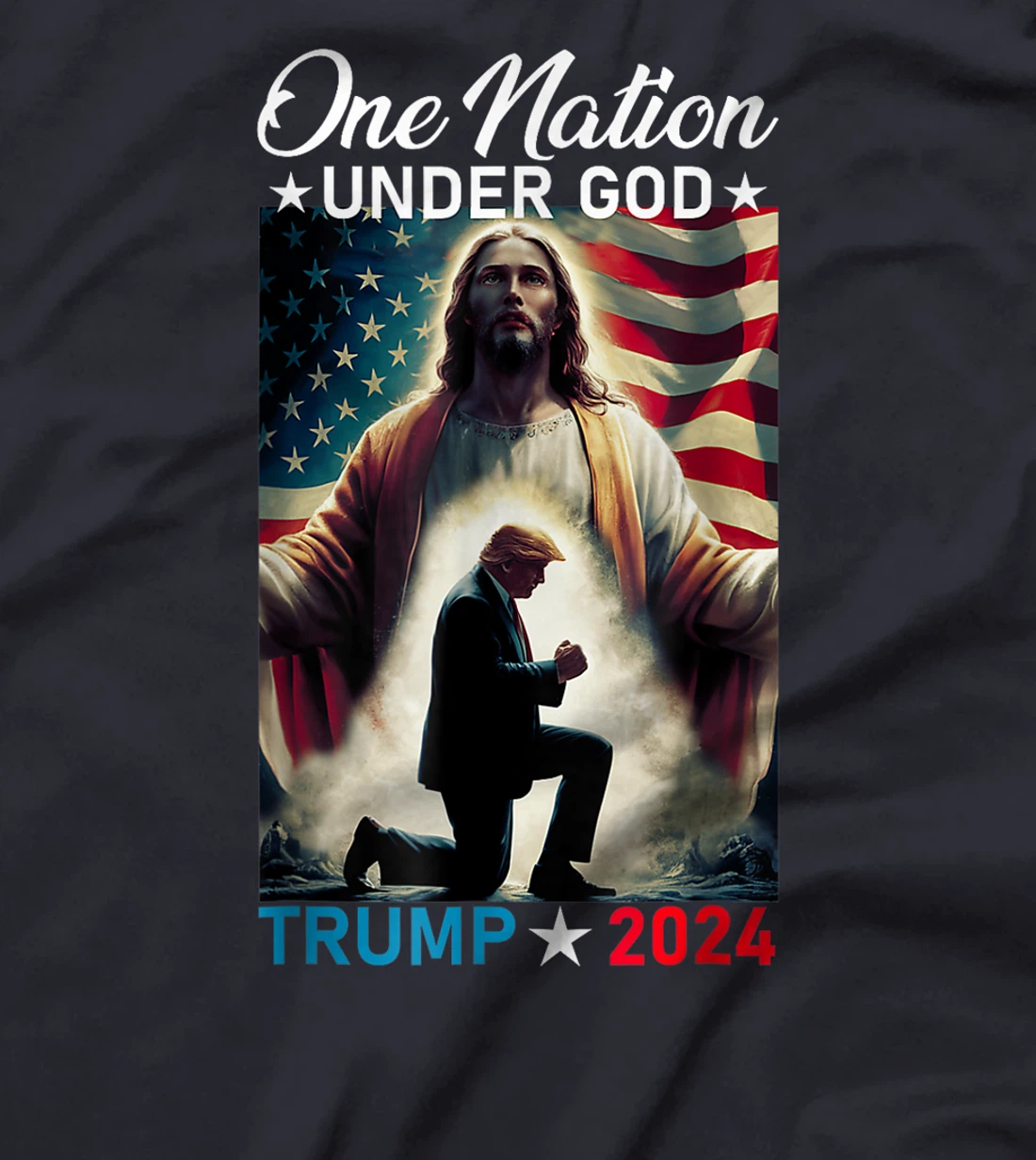 One Nation Under God Trump 2024 God American Flag Christian T-Shirt