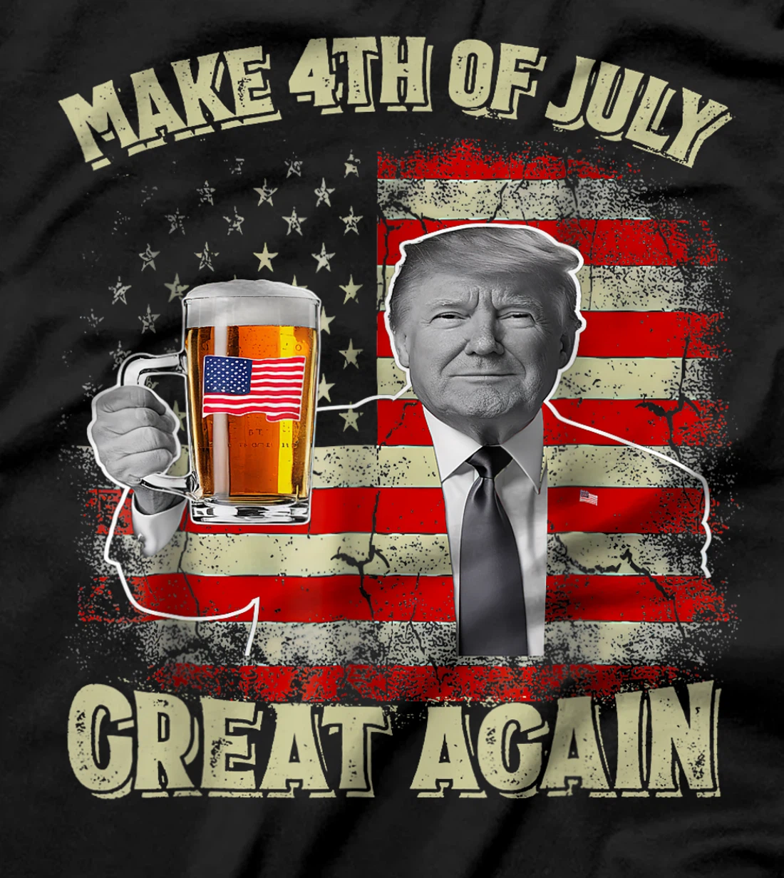 Funny Trump Make 4th Of July Great Again Men Drinking Beer T-Shirt