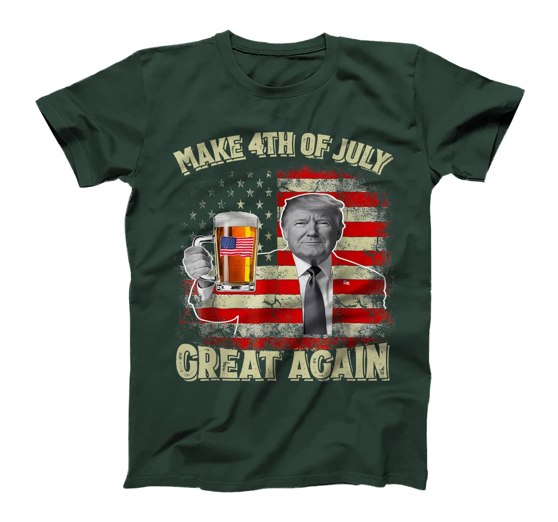 Funny Trump Make 4th Of July Great Again Men Drinking Beer T-Shirt