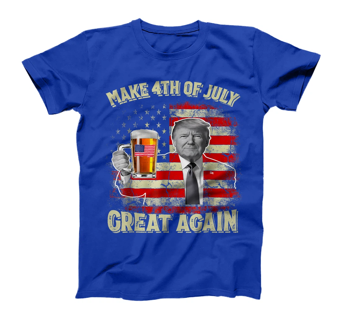 Funny Trump Make 4th Of July Great Again Men Drinking Beer T-Shirt