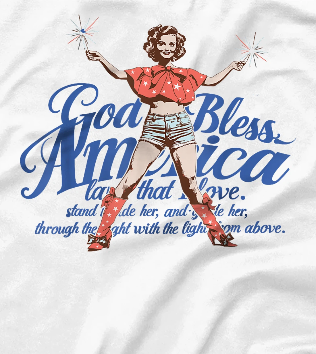 God Bless America Vintage 4th of July Pinup Coquette Bow T-Shirt