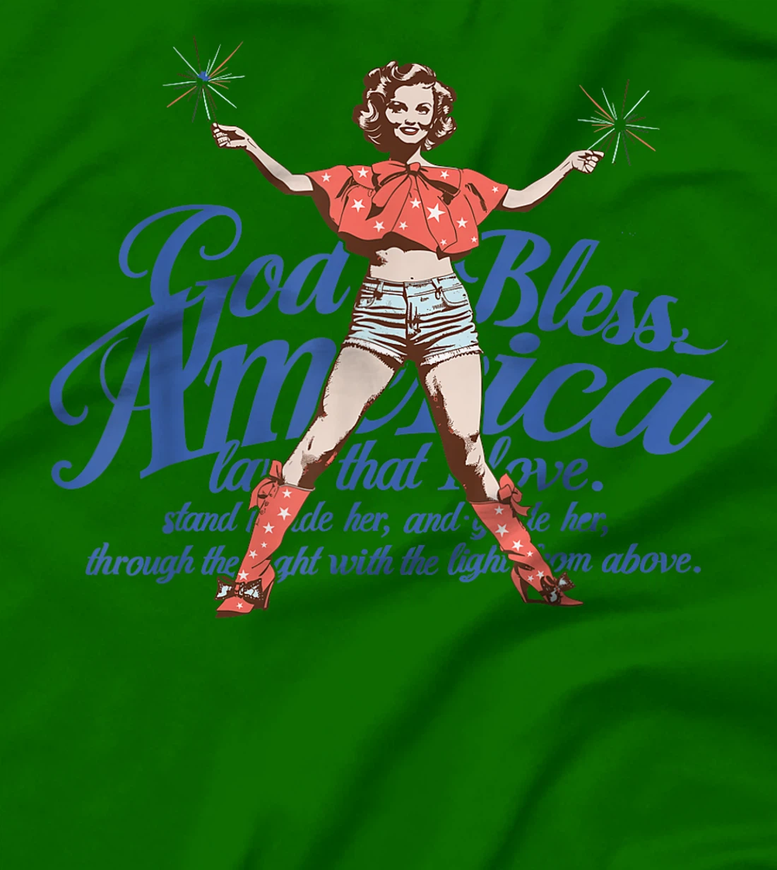 God Bless America Vintage 4th of July Pinup Coquette Bow T-Shirt
