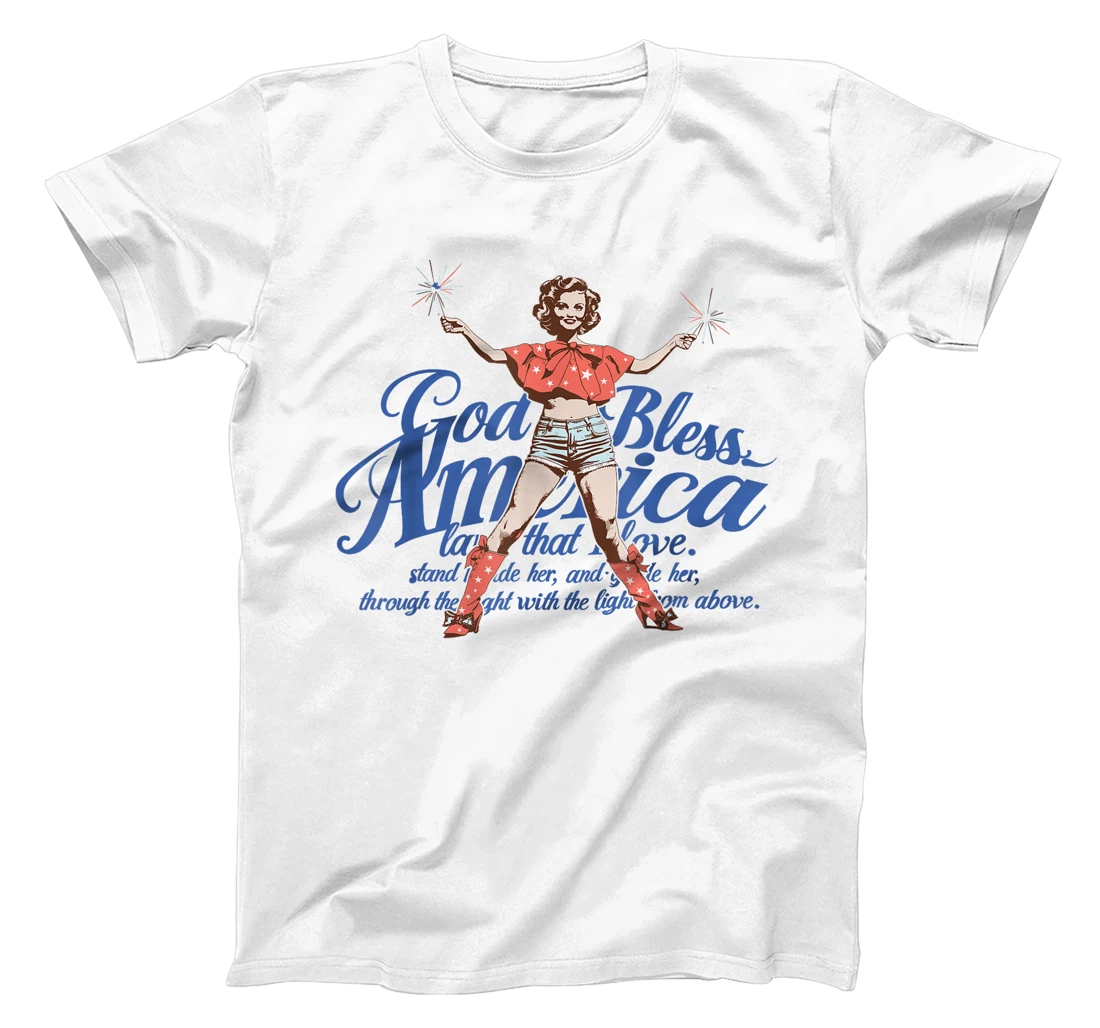 God Bless America Vintage 4th of July Pinup Coquette Bow T-Shirt