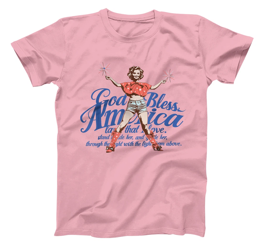 God Bless America Vintage 4th of July Pinup Coquette Bow T-Shirt