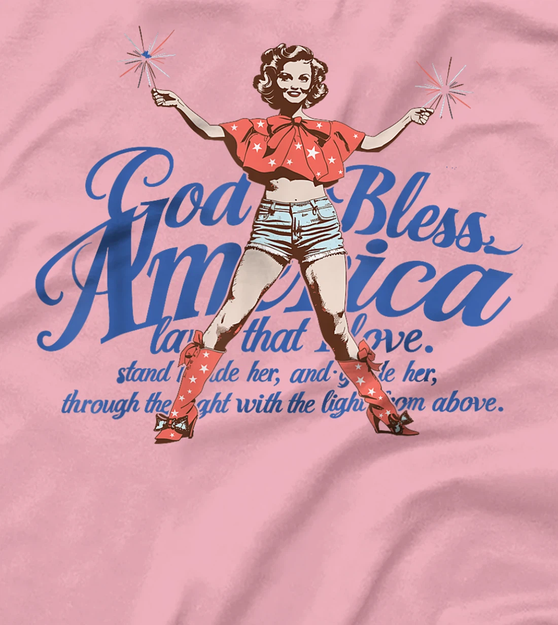 God Bless America Vintage 4th of July Pinup Coquette Bow T-Shirt