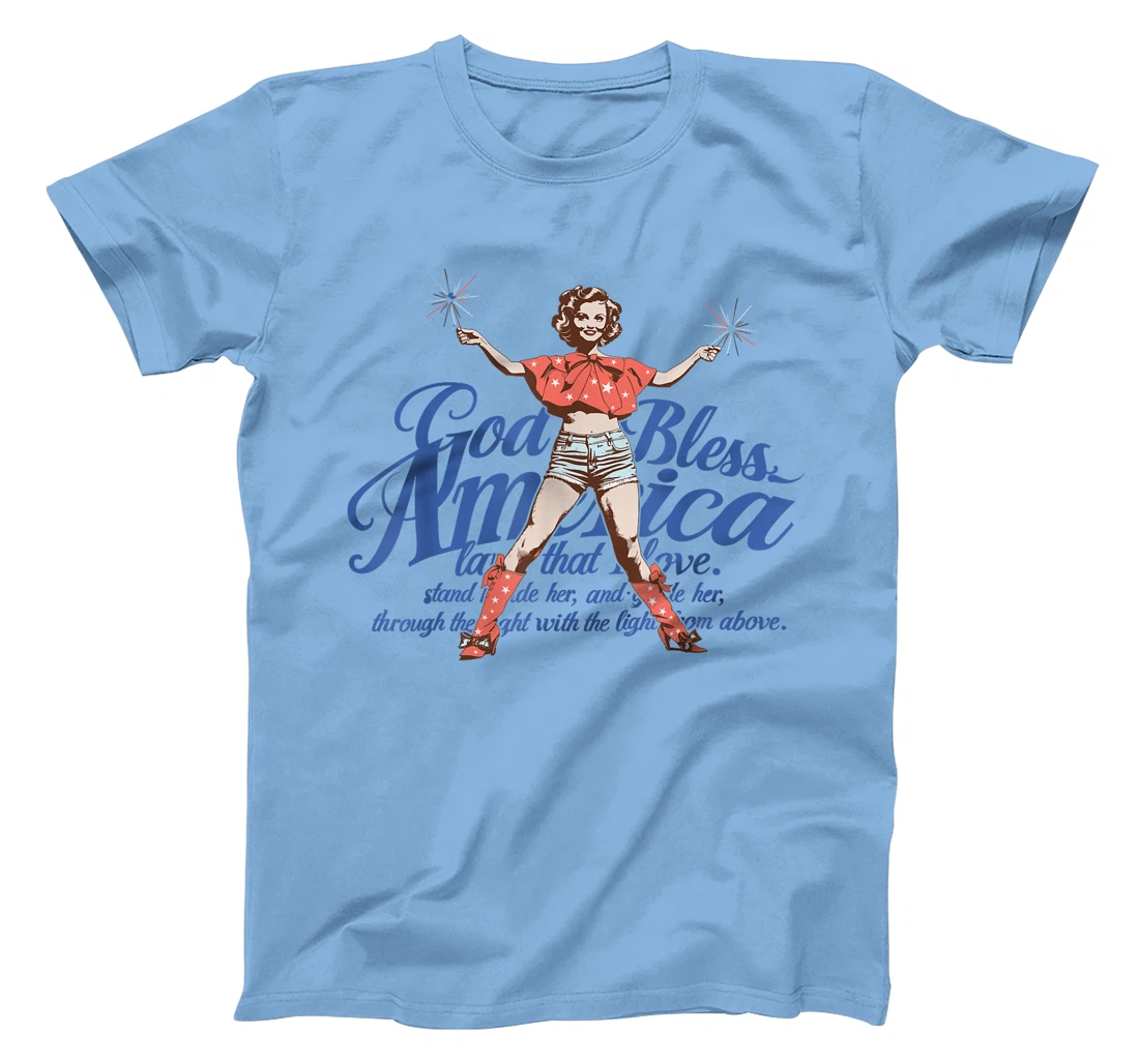 God Bless America Vintage 4th of July Pinup Coquette Bow T-Shirt