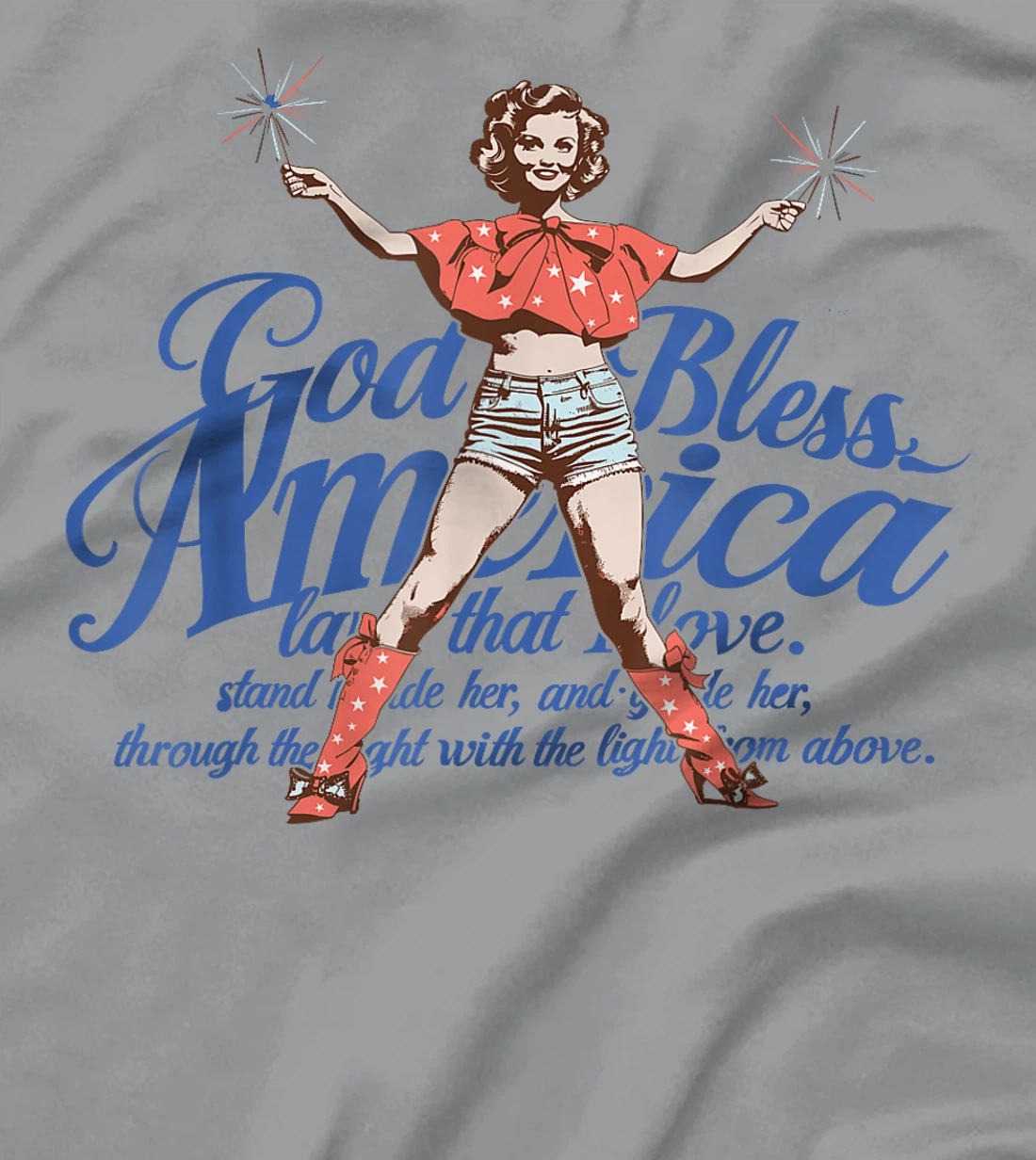 God Bless America Vintage 4th of July Pinup Coquette Bow T-Shirt