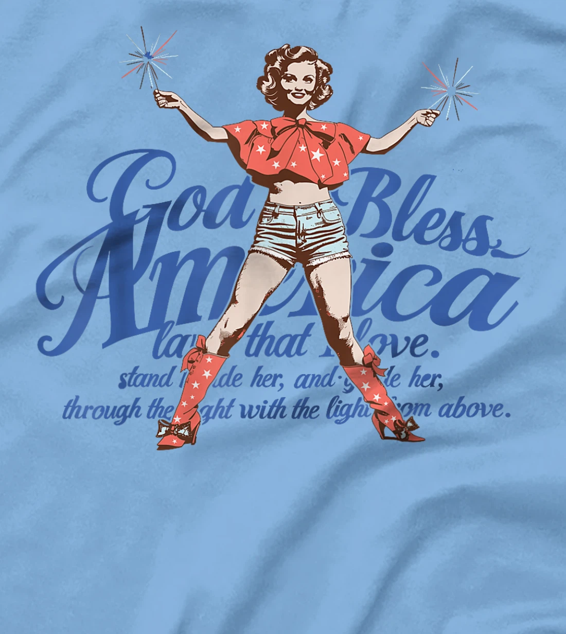 God Bless America Vintage 4th of July Pinup Coquette Bow T-Shirt