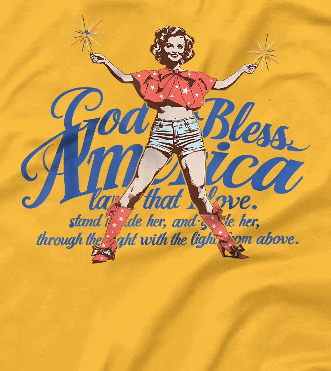 God Bless America Vintage 4th of July Pinup Coquette Bow T-Shirt