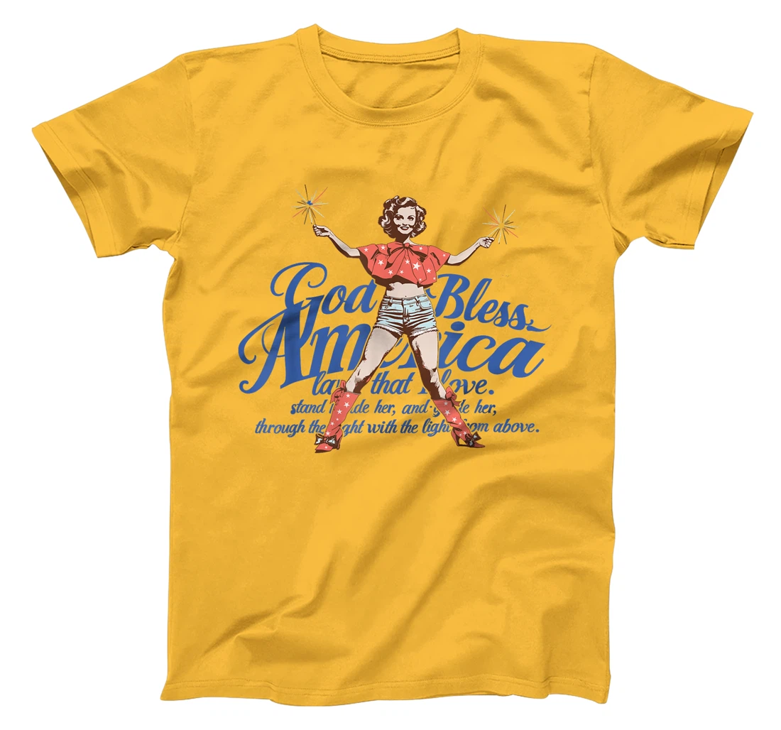 God Bless America Vintage 4th of July Pinup Coquette Bow T-Shirt