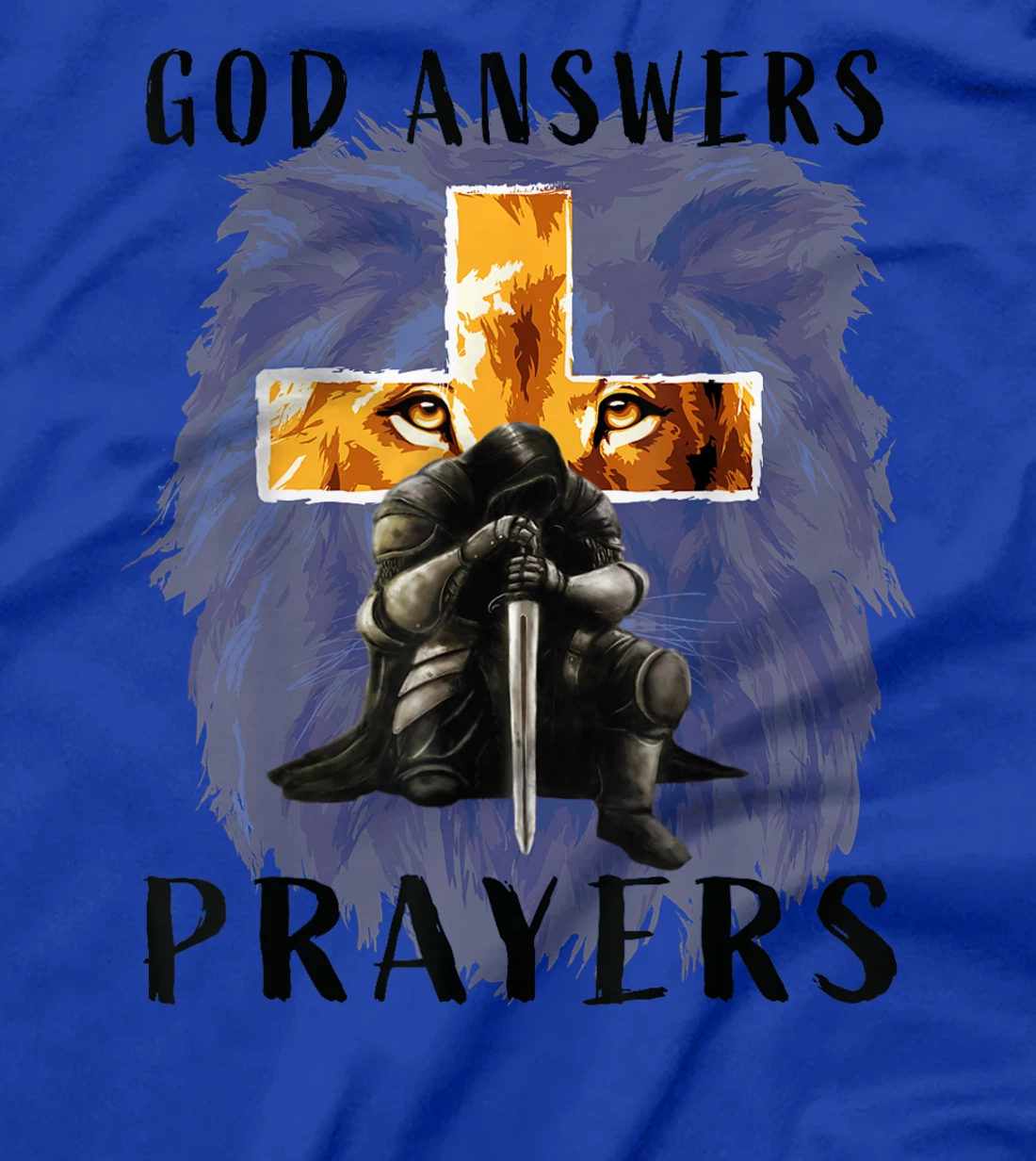 God Answers Prayers Warrior Men Christian Cross Lion Graphic T-Shirt