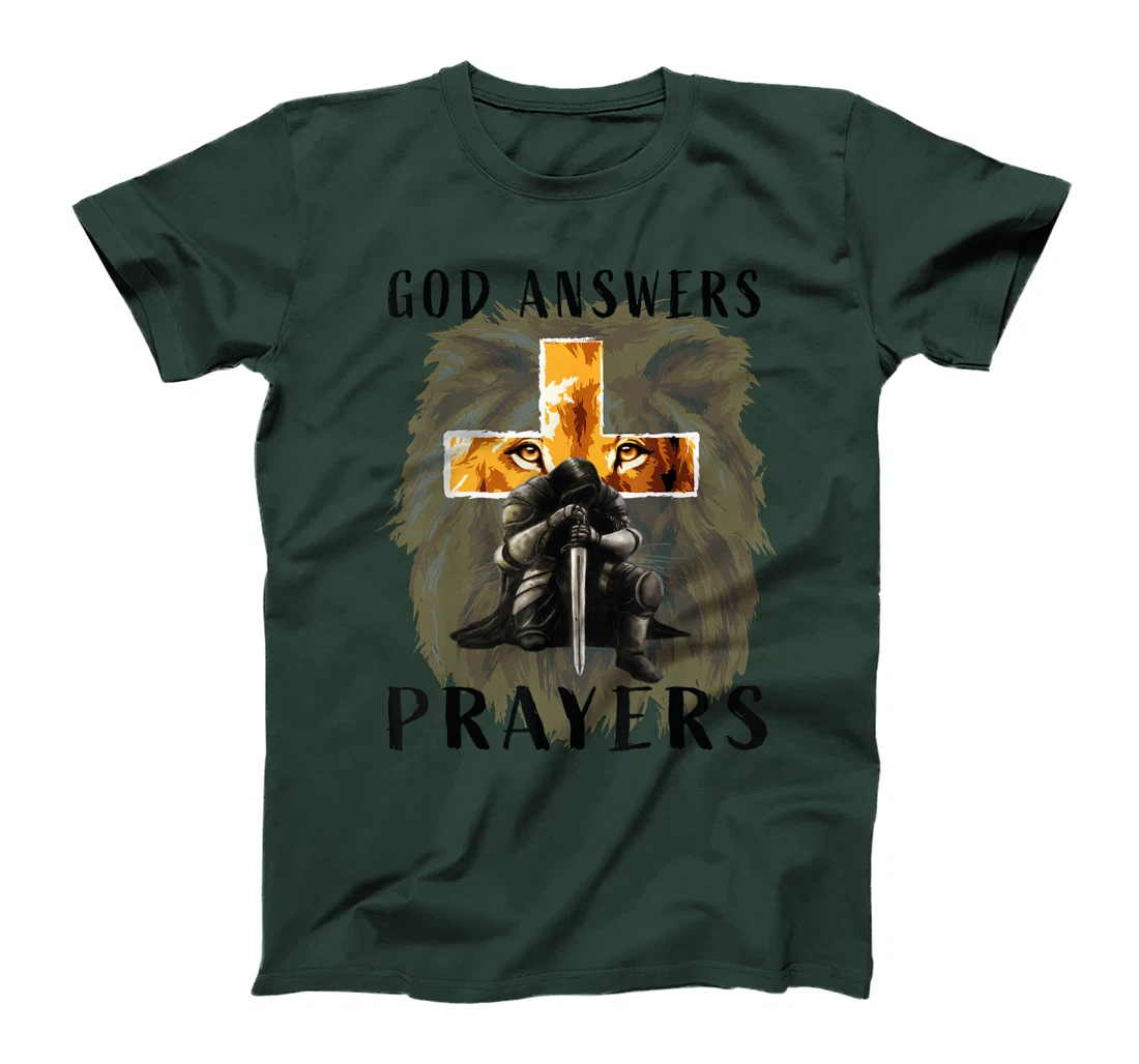 God Answers Prayers Warrior Men Christian Cross Lion Graphic T-Shirt