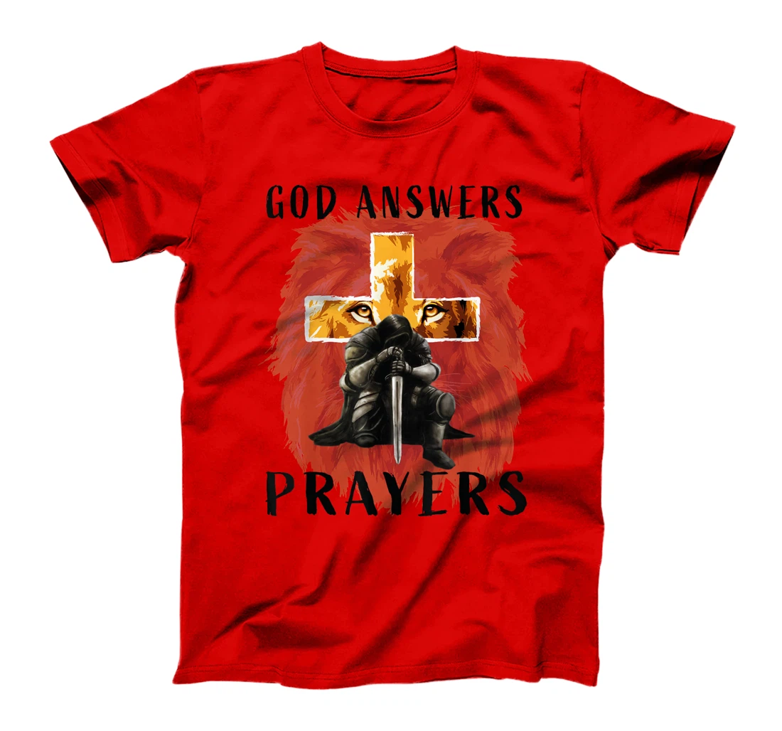 God Answers Prayers Warrior Men Christian Cross Lion Graphic T-Shirt