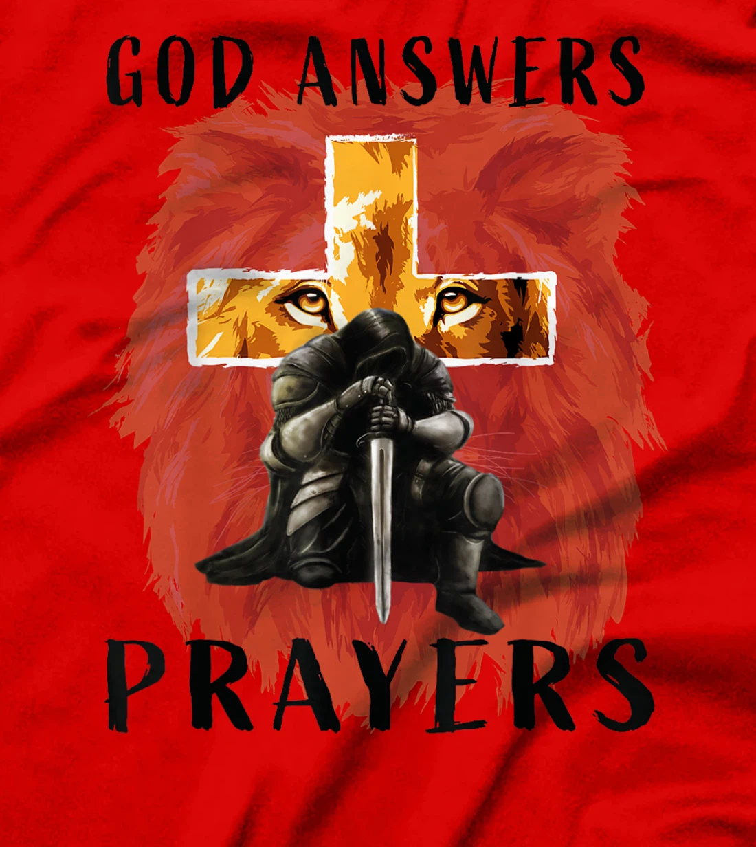 God Answers Prayers Warrior Men Christian Cross Lion Graphic T-Shirt
