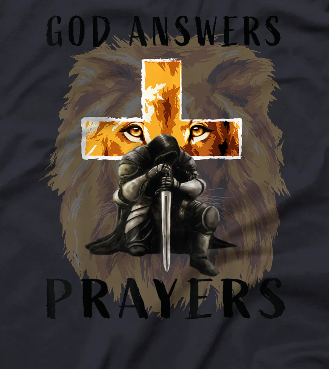 God Answers Prayers Warrior Men Christian Cross Lion Graphic T-Shirt