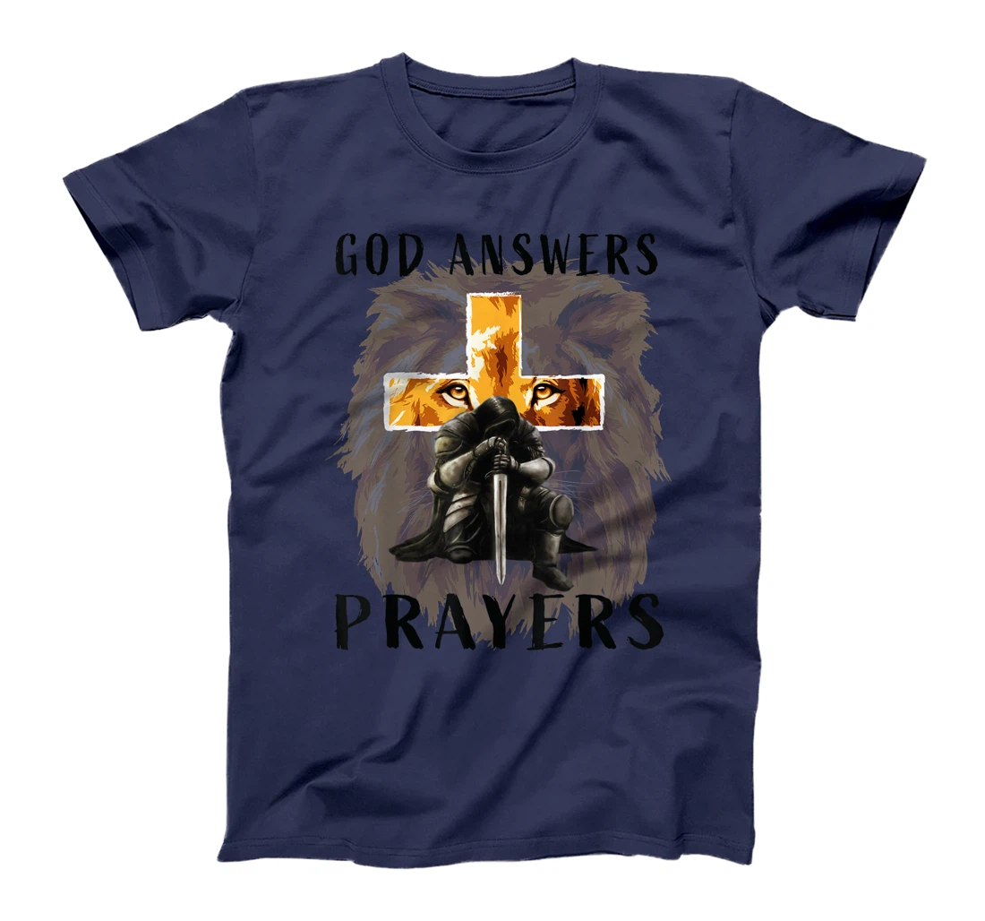 God Answers Prayers Warrior Men Christian Cross Lion Graphic T-Shirt