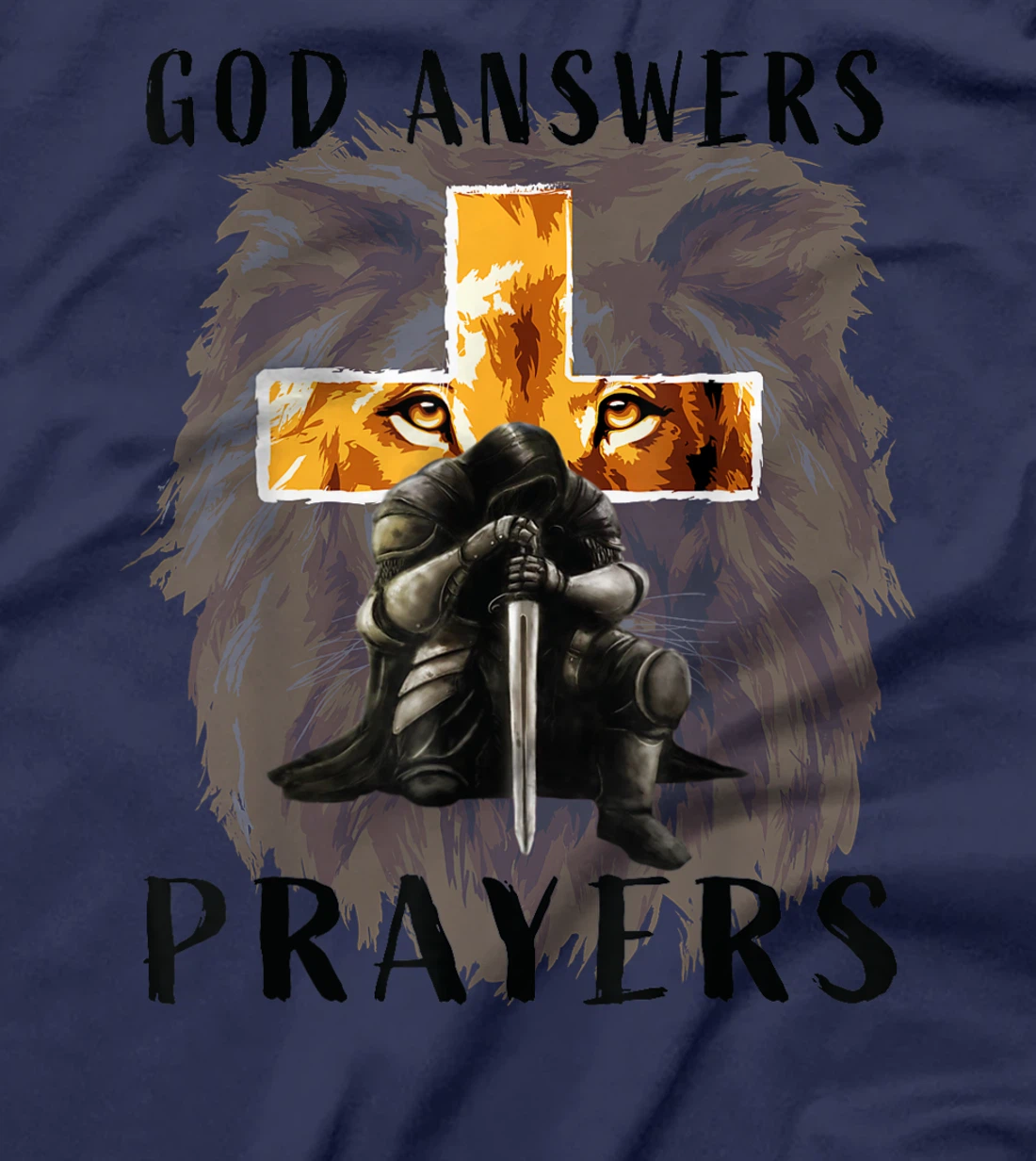 God Answers Prayers Warrior Men Christian Cross Lion Graphic T-Shirt