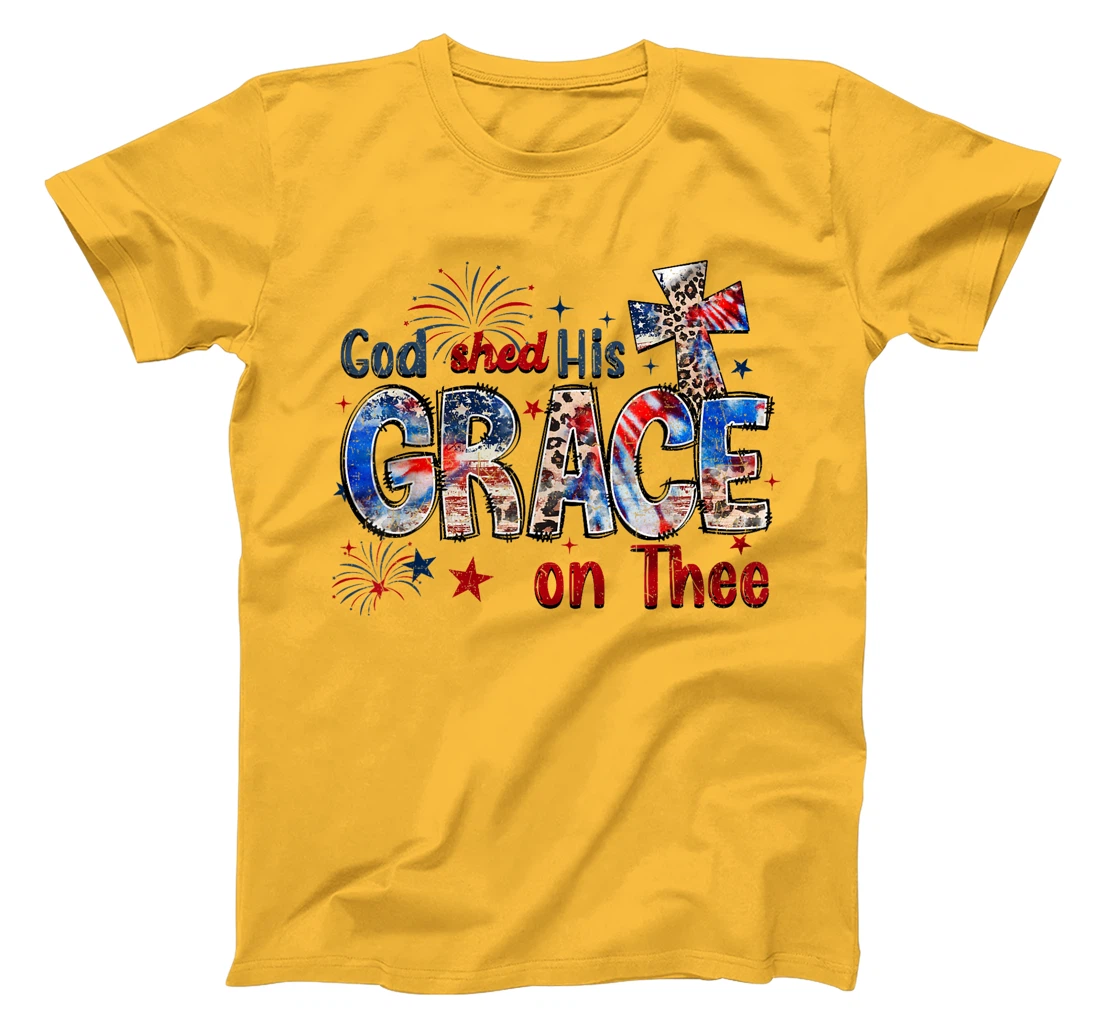 God Shed His Grace On Thee 4th Of July Groovy Patriotic T-Shirt