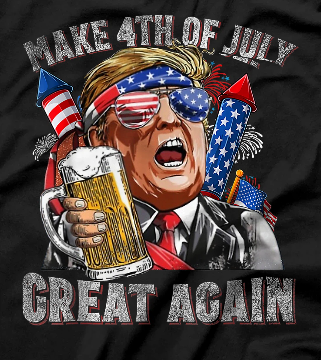 Funny Trump Make 4th Of July Great Again Men Drinking Beer T-Shirt