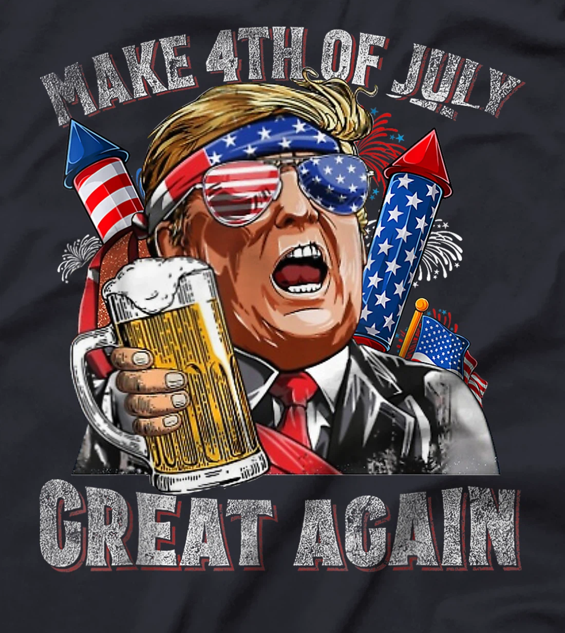 Funny Trump Make 4th Of July Great Again Men Drinking Beer T-Shirt