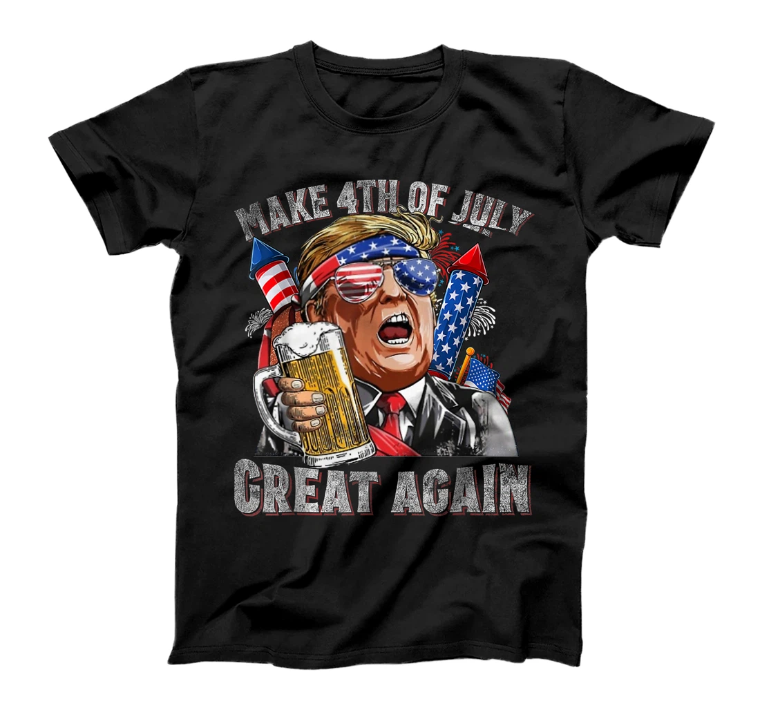 Funny Trump Make 4th Of July Great Again Men Drinking Beer T-Shirt