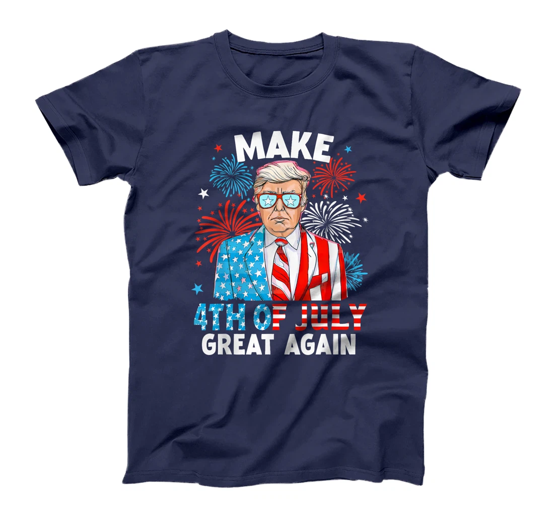 Fireworks Trump American Flag Make 4th Of July Great Again T-Shirt