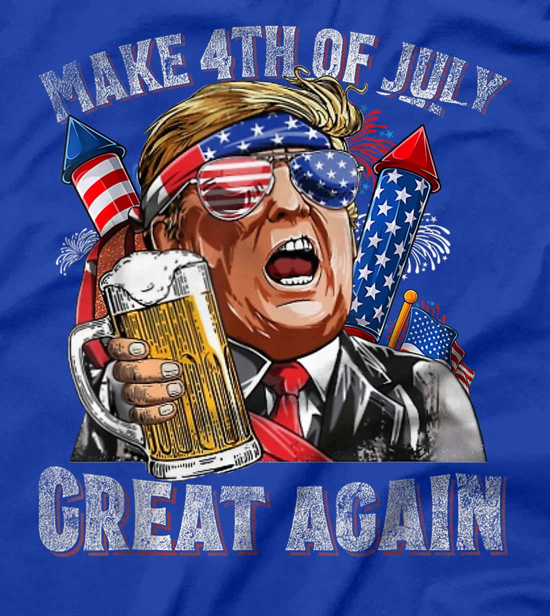 Funny Trump Make 4th Of July Great Again Men Drinking Beer T-Shirt