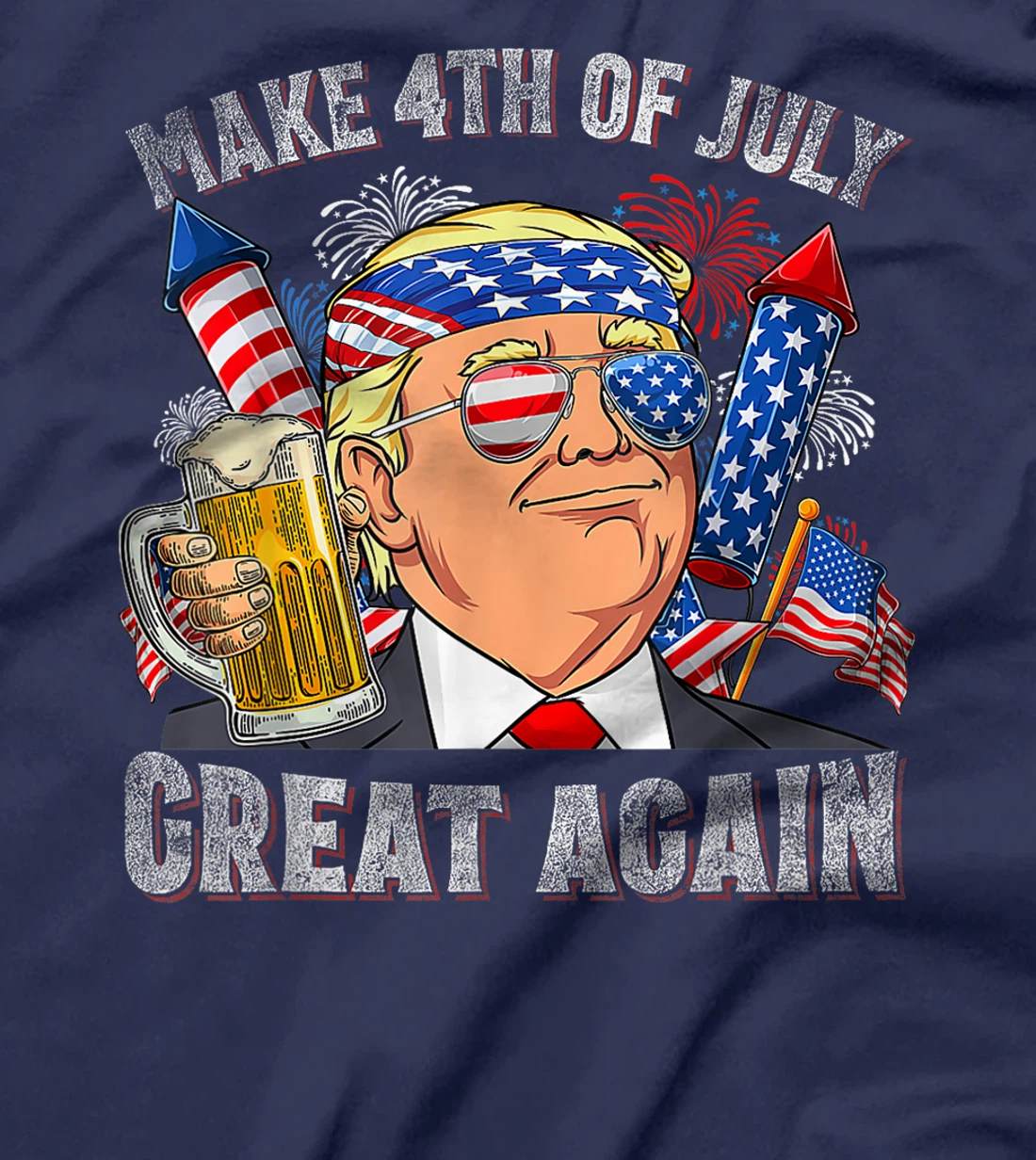 Funny Trump Make 4th Of July Great Again Men Drinking Beer T-Shirt