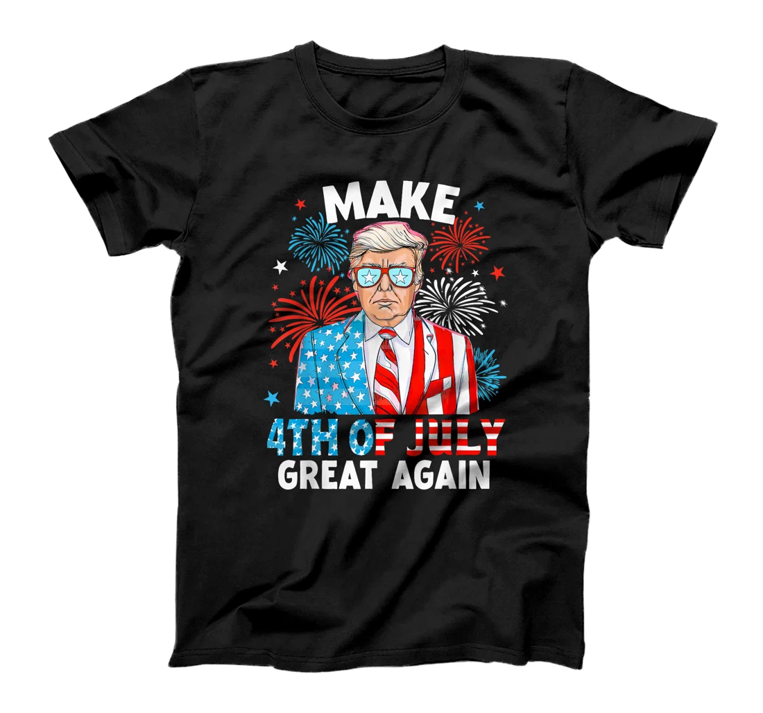 Fireworks Trump American Flag Make 4th Of July Great Again T-Shirt