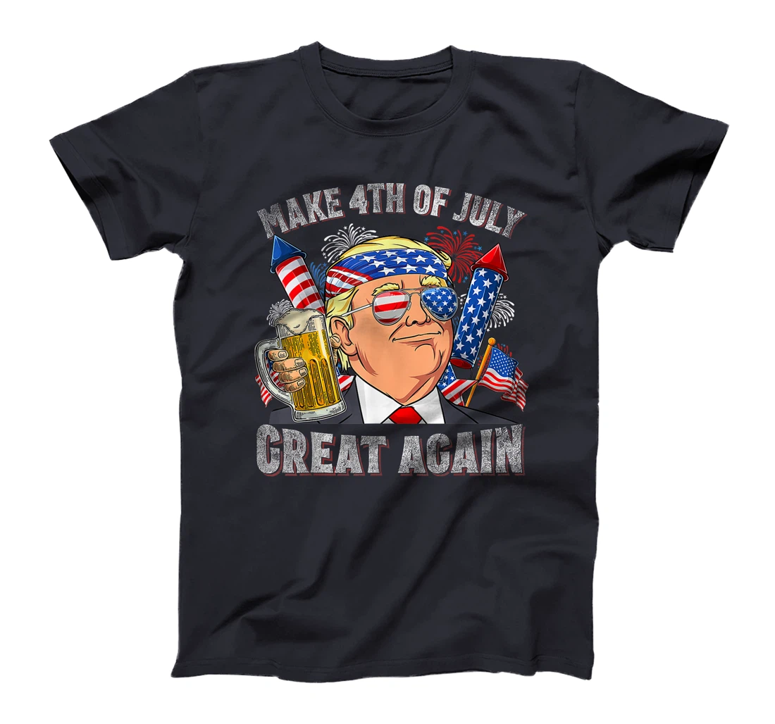 Funny Trump Make 4th Of July Great Again Men Drinking Beer T-Shirt