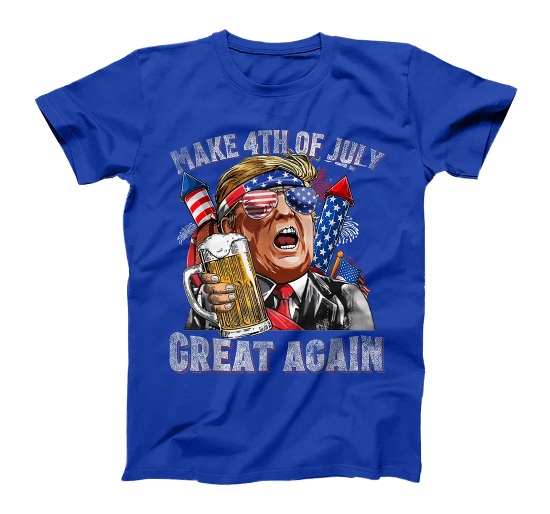 Funny Trump Make 4th Of July Great Again Men Drinking Beer T-Shirt