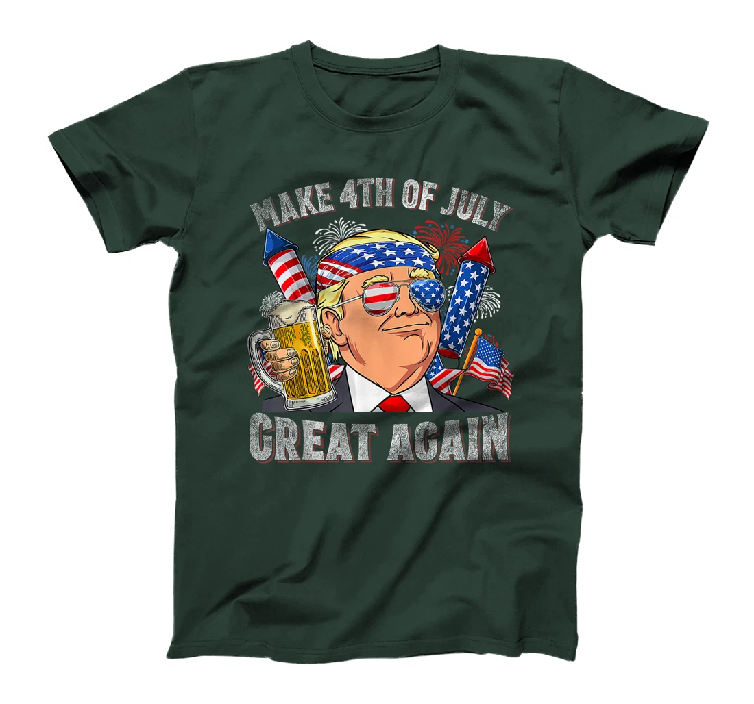 Funny Trump Make 4th Of July Great Again Men Drinking Beer T-Shirt
