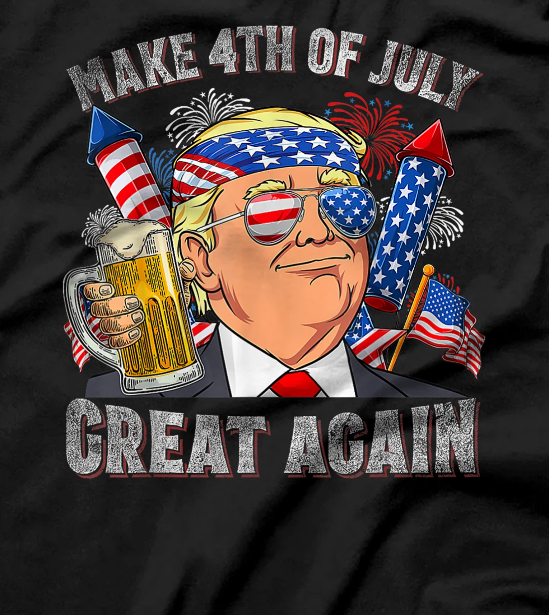 Funny Trump Make 4th Of July Great Again Men Drinking Beer T-Shirt