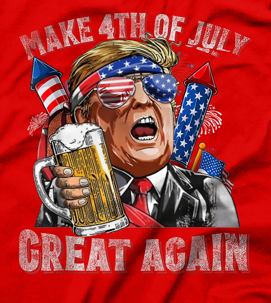 Funny Trump Make 4th Of July Great Again Men Drinking Beer T-Shirt