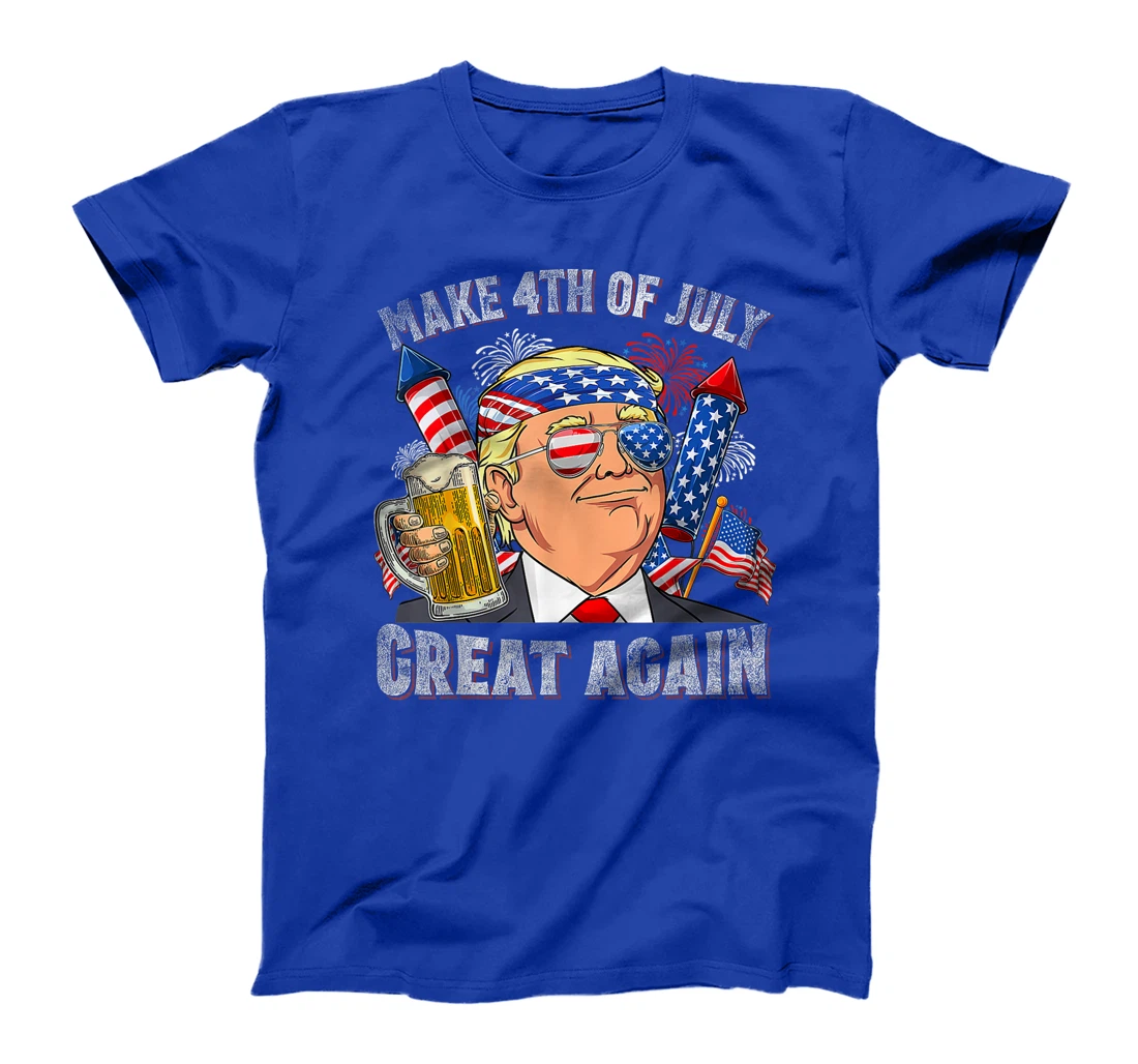 Funny Trump Make 4th Of July Great Again Men Drinking Beer T-Shirt