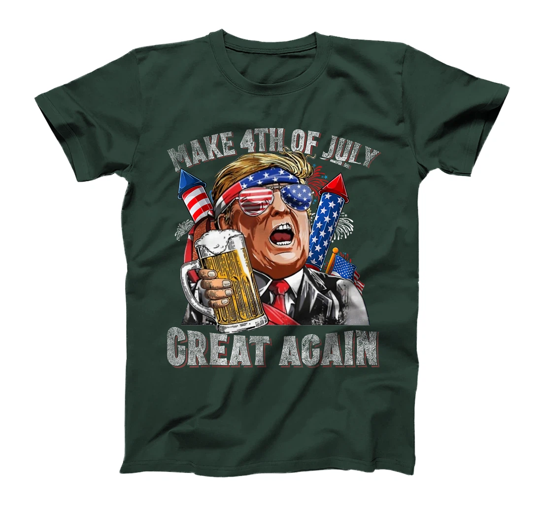 Funny Trump Make 4th Of July Great Again Men Drinking Beer T-Shirt